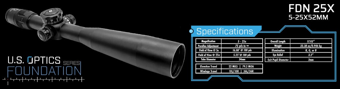 US Optics Foundation 25X Riflescopes