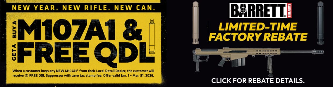 Barrett Limited-Time Factory Rebate - Buy a NEW Barrett M107A1, receive a FREE QDL Suppressor!