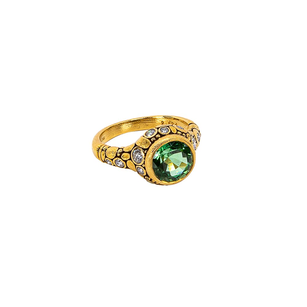 Alex Sepkus 18K and Diamond "Circle" Ring Afghani Green Tourmaline 2.62ct and 14 White Diamonds 0.46ct R-84D