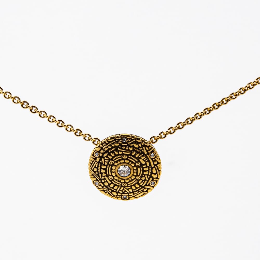 Alex Sepkus 18K and Diamond "Shield" Pendant 7 Diamonds (0.16ct) with 18" 1.9mm Cable Chain M-4519