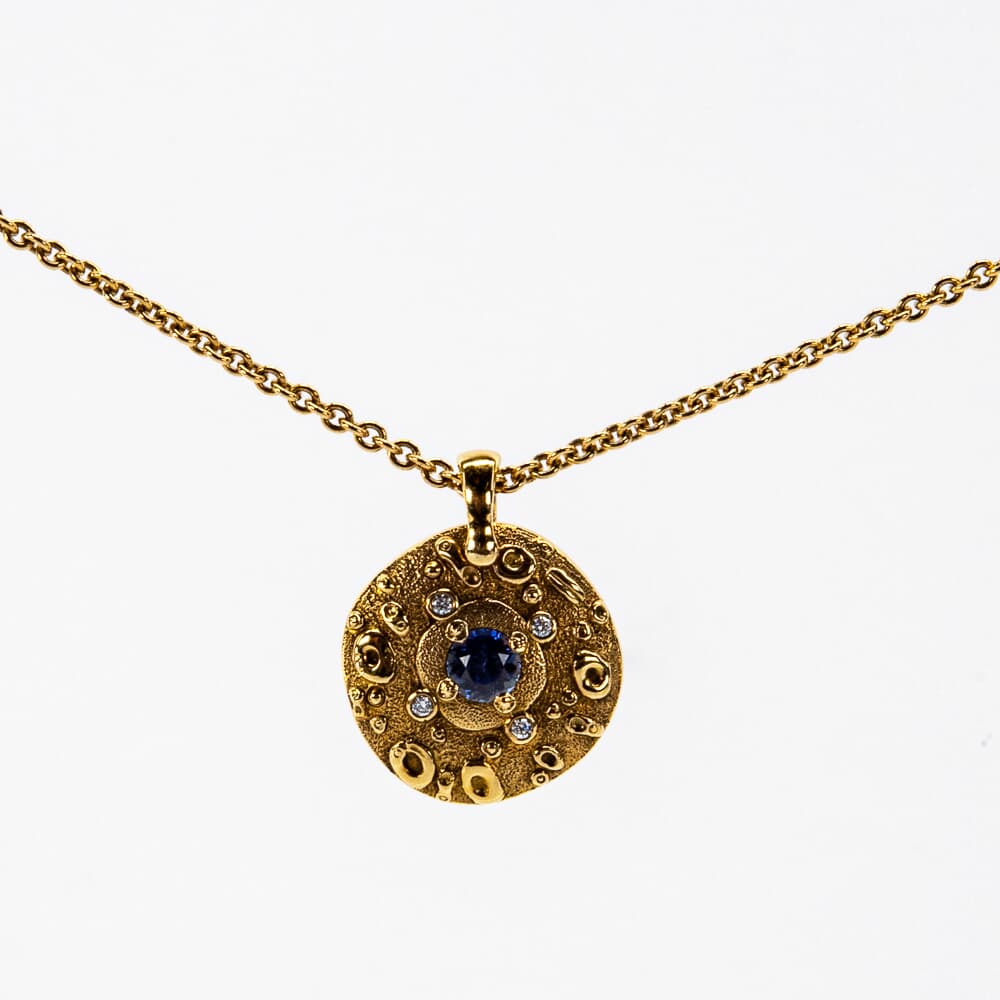 Alex Sepkus 18K and Diamond "Submarine" Pendant 4 Diamonds (0.04ct), Color Change Blue Sapphire (0.54ct) with 18" 1.5mm Chain M-70D15