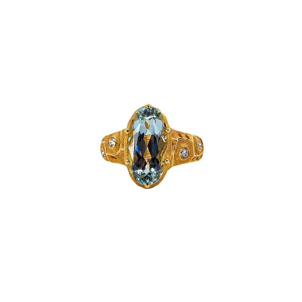 Alex Sepkus 18k and Diamond &quot;The Magic Flute&quot; Ring with 8 Diamonds (app. 0.19ct) and Aquamarine (4.89ct) R-224