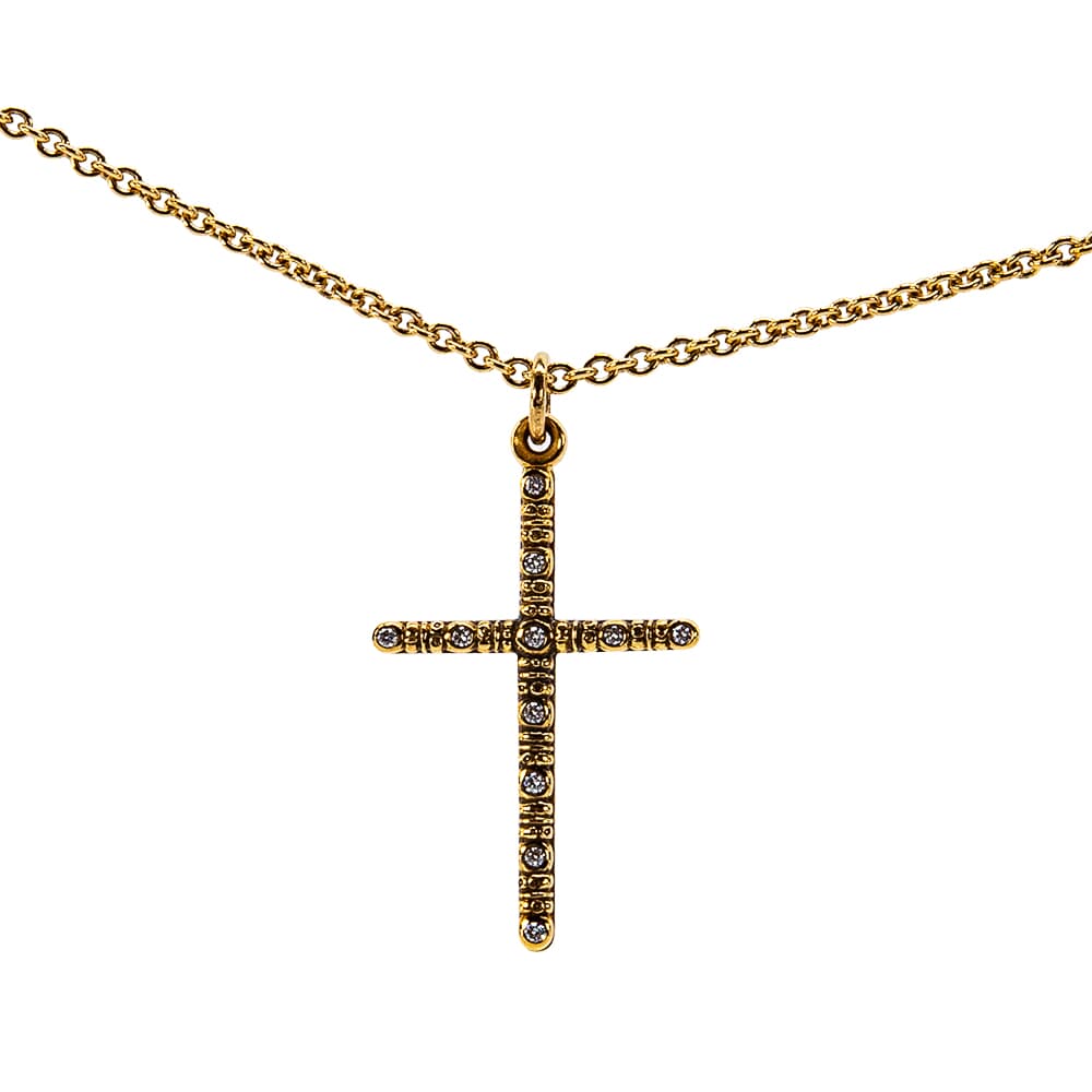 Alex Sepkus 18k and Diamond Cross Pendant 11 Diamonds (0.09ct) with 18k Cable Link 18" 1.9mm Chain M-2119