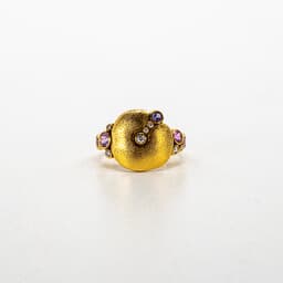 Alex Sepkus 18k, Sapphire and Diamond "Apple" Ring with 5 Pink/Purple Sapphire Mix (app. 0.53ct) and 7 Diamonds (0.11ct) R-112S