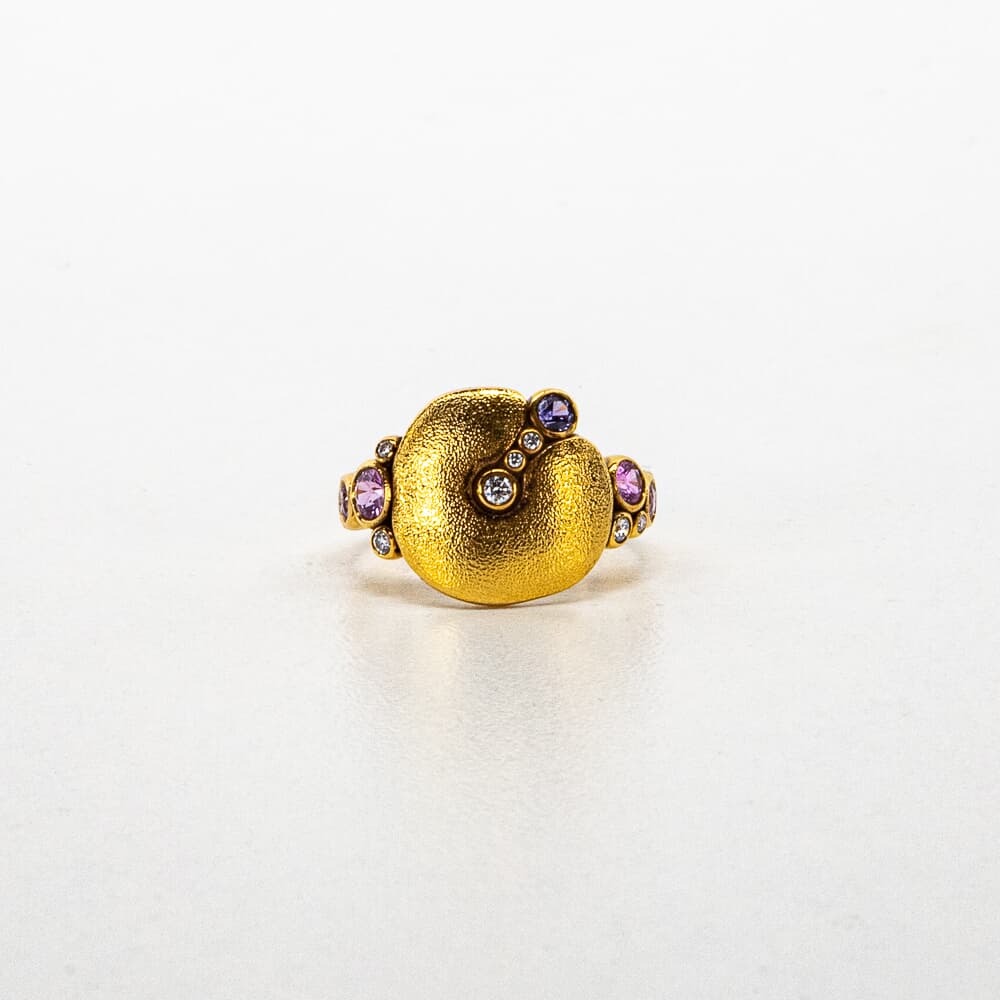 Alex Sepkus 18k, Sapphire and Diamond "Apple" Ring with 5 Pink/Purple Sapphire Mix (app. 0.53ct) and 7 Diamonds (0.11ct) R-112S