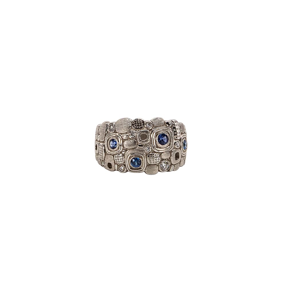 Alex Sepkus Platinum, Sapphire and Diamond "Little Windows" Dome Ring R-101PS