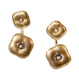 Alex Sepkus 18k, Inlayed Cabochon Sapphire and Diamond "Cushion" Earrings E-189