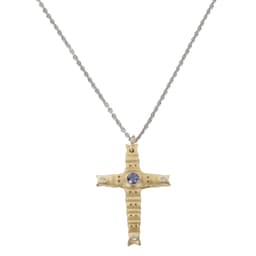 Alex Sepkus 18K Sapphire & Diamond "Spring" Cross Pendant & 18" Platinum Cable Chain w/3 Diamonds, & Blue Sapphire M-103-CH-1-3P