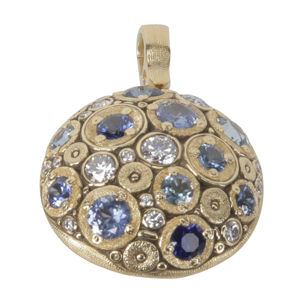 Alex Sepkus 18K Color Stone & Diamond "Blooming Hill" Pendant w/11 Blue Sapphire/Aquamarine Stones & 16 21mm Round Diamonds M-49S