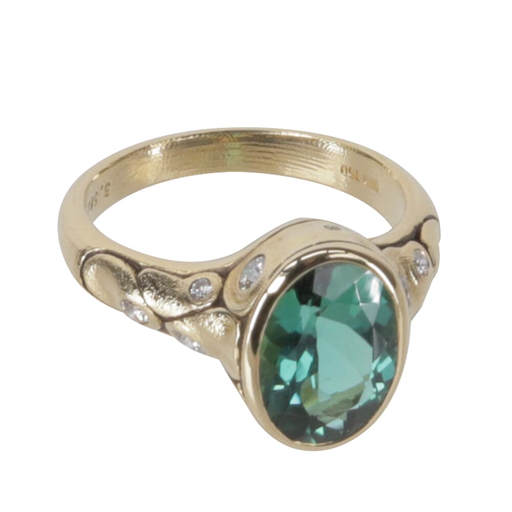 Alex Sepkus 18K Diamond &quot;Monica&quot; Ring with 3.58ct Green Tourmaline 11x8mm Oval Center Stone and 11 Diamonds (0.28ct) R-209D