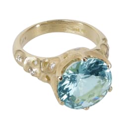 Alex Sepkus 18k Diamond "Norma" Ring with Aqua 4.06ct 11.8-12.1mm Round Center Stone, and 10 Diamonds (approx. 0.12ct) R-225