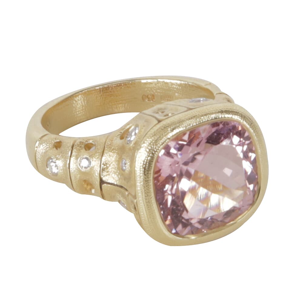 Alex Sepkus 18K Diamond &quot;Francoise&quot; Ring with 5.65ct Pink Tourmaline 12x12mm Cushion and 11 Diamonds (0.28ct) R-226