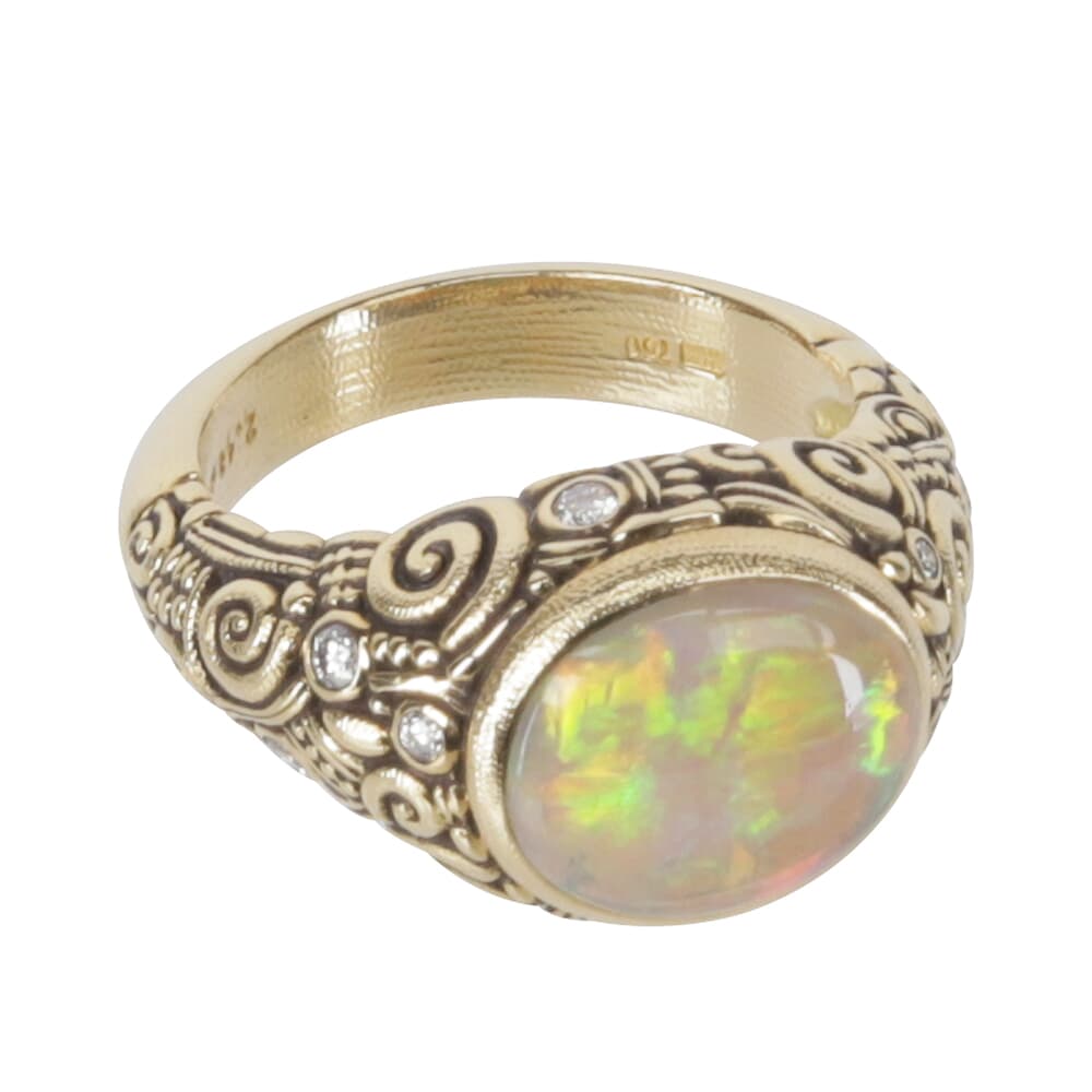 Alex Sepkus 18k Diamond and Black Opal Cabochon Color Center Stone Ring with 11.5x9.5mm Oval 2.48ct Center Stone and 9 Diamonds (0.20ct) R-33
