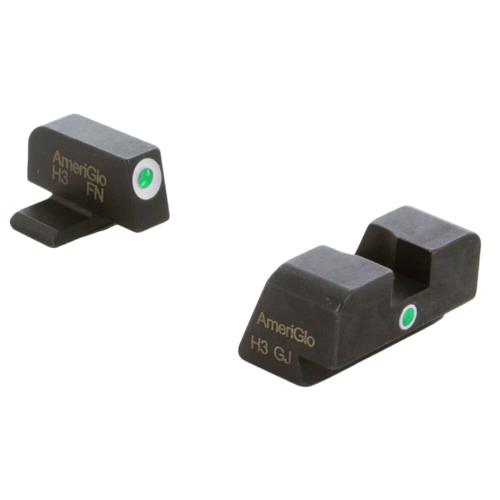 Ameriglo i-Dot Grn Trit w/White Outline Front, Grn Trit Rear Night Sight for FN 2023 High Power FN-101