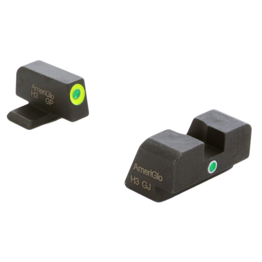 Ameriglo i-Dot Grn Trit w/LumiGreen Outline Front, Grn Trit Rear Night Sight for FN 2023 High Power FN-301