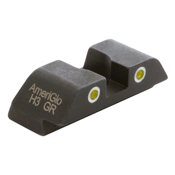 Ameriglo Classic Yellow Tritium 2-Dot w/White Outlines .24"H .15"W Sq Notch Rear Sight for Glock (Excl. 42,43,48) GL-111R