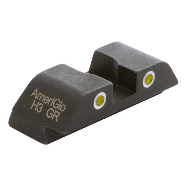 Ameriglo Classic Yellow Tritium 2-Dot w/White Outlines .24&quot;H .15&quot;W Sq Notch Rear Sight for Glock (Excl. 42,43,48) GL-111R
