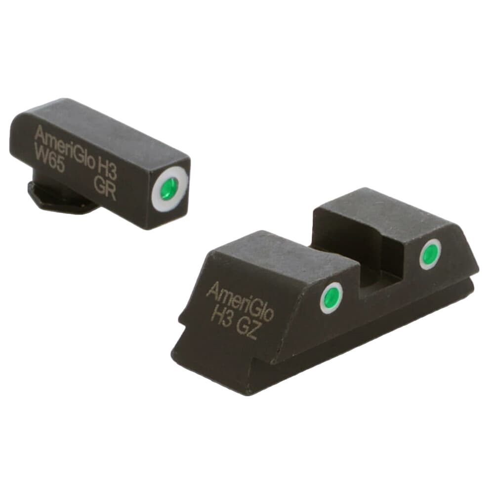 Ameriglo Classic Green Tritium Front, Green Tritium Rear 3-Dot Sight Set w/White Outlines for Glock Gen 1-4 17,19,22-24,26,27,33-35,37-39 GL-113