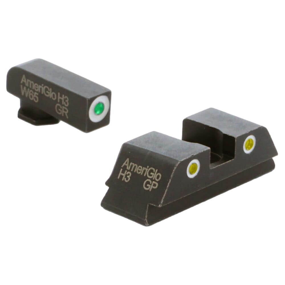 Ameriglo Classic Green Tritium Front, Yellow Tritium Rear 3-Dot Sight Set w/White Outlines for Glock Gen 1-4 17,19,22-24,26,27,33-35,37-39 GL-115