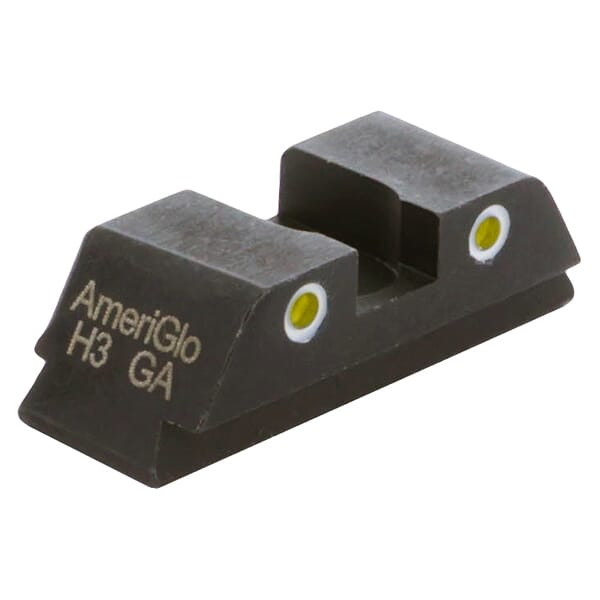 Ameriglo Classic Yellow Tritium 2-Dot w/White Outlines .256"H .15"W Sq Notch Rear Sight for Glock (Excl. 42,43,48) GL-115R