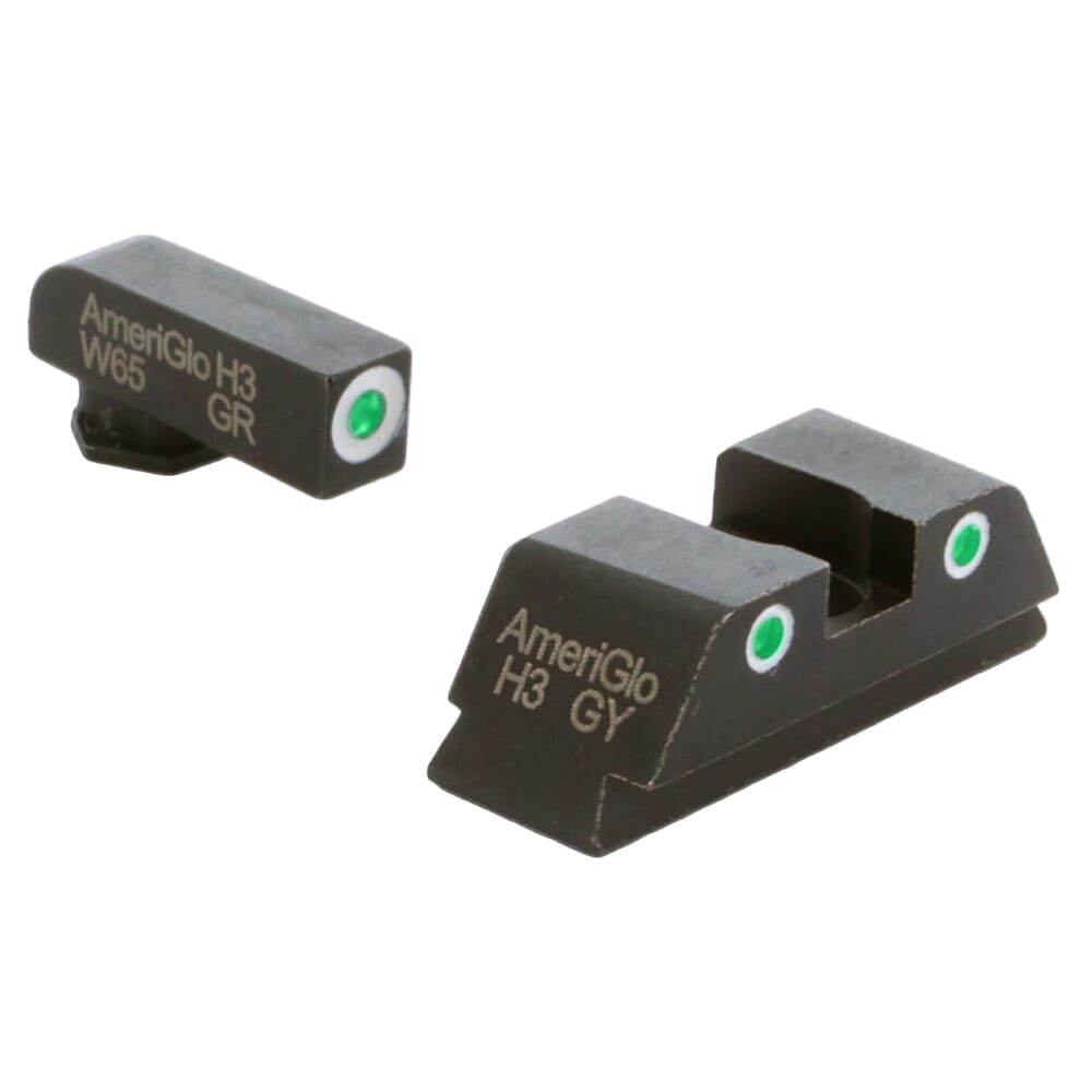 Ameriglo Classic Green Tritium Front, Green Tritium Rear 3-Dot Sight Set w/White Outlines for Glock 20,21,29-32,36,40,41 GL-119
