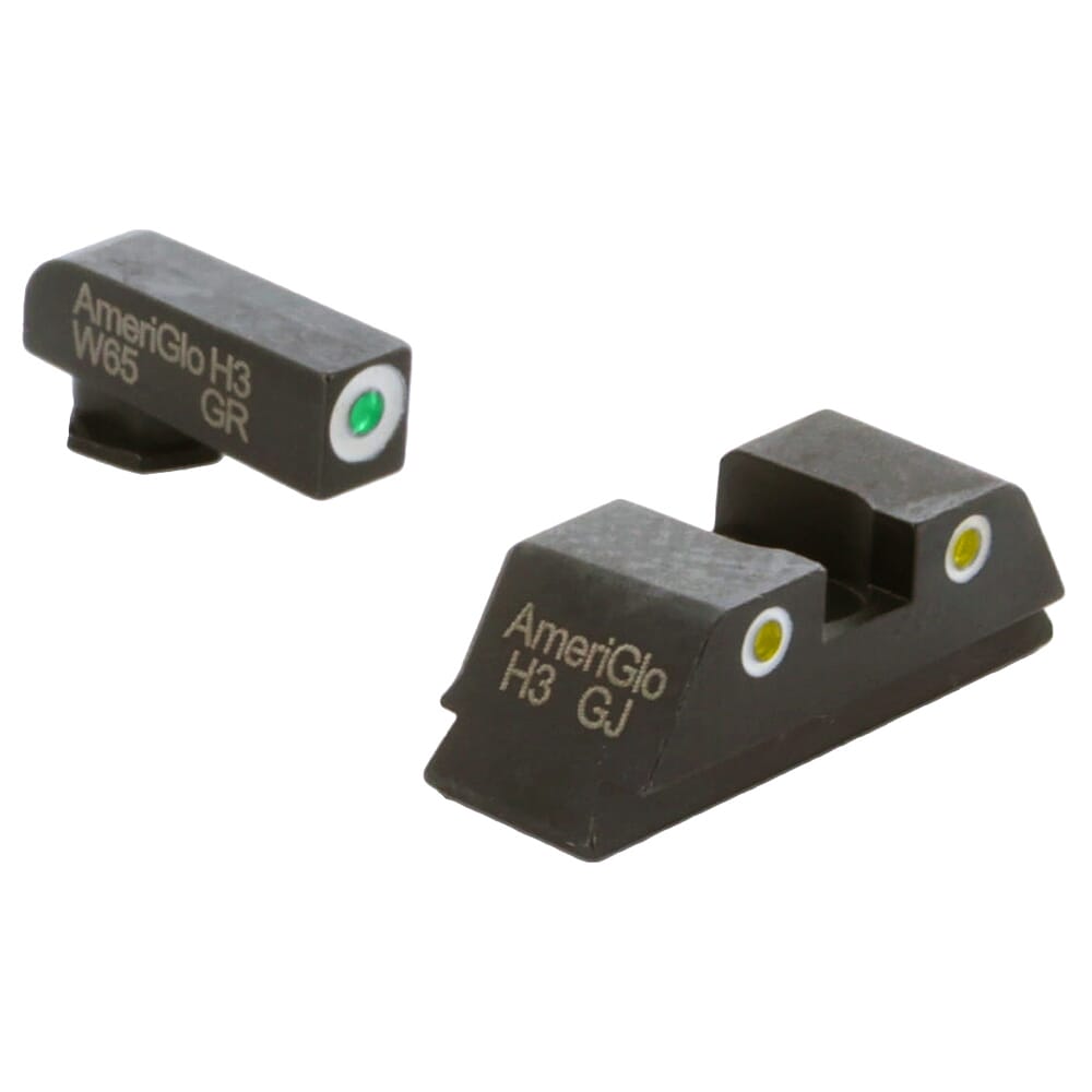 Ameriglo Classic Green Tritium Front, Yellow Tritium Rear 3-Dot Sight Set w/White Outlines for Glock 20,21,29-32,36,40,41 GL-121