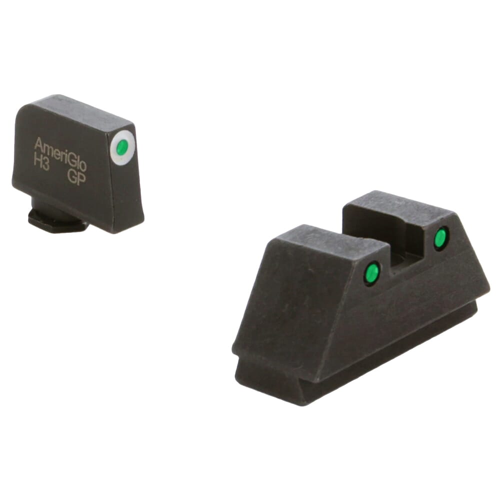 Ameriglo Optic Compatible XLT Green Trit w/White Outline .315"F, Green Trit w/Black Outline .394"R Sight Set for Glock XL (Excl. 42,43,48) GL-152