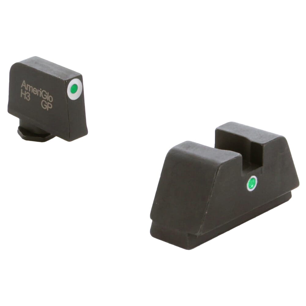 Ameriglo Optic Compatible XLT Grn Trit w/White Outline Front, Single Dot Grn Trit Rear .315"F .394"R Sight Set for Glock XL (Excl. 42,43,48) GL-191