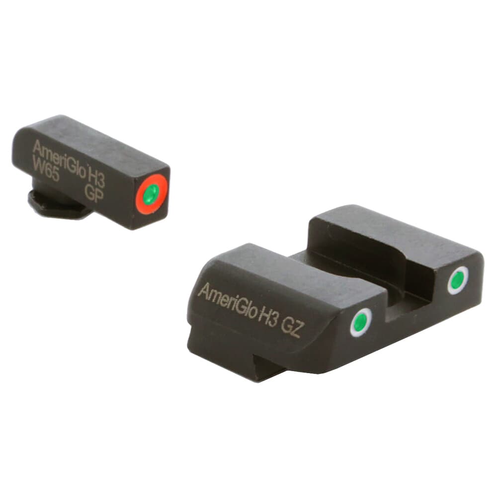 Ameriglo Spartan Grn Trit w/Org Outline Front, Grn Trit w/Wht Outline Rear 3-Dot Night Sight for Glock Gen 1-4 17,19,22-24,26,27,33-35,37-39 GL-241