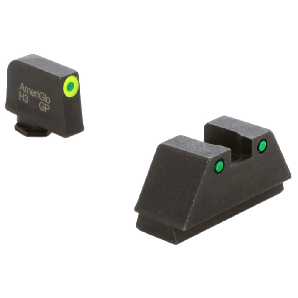 Ameriglo Optic Compatible XLT Green Trit w/LumiGreen Outline .315"F, Green Trit w/Black Outline .394"R Sight Set for Glock XL (Excl. 42,43,48) GL-252