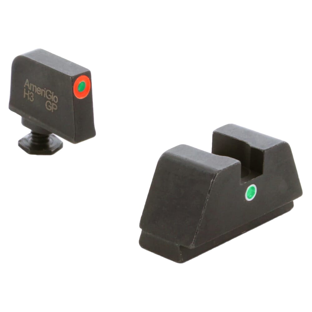 Ameriglo Optic Compatible XLT Grn Trit w/Orange Outline Front, Single Dot Grn Trit Rear .315"F .394"R Sight Set for Glock XL (Excl. 42,43,48) GL-291