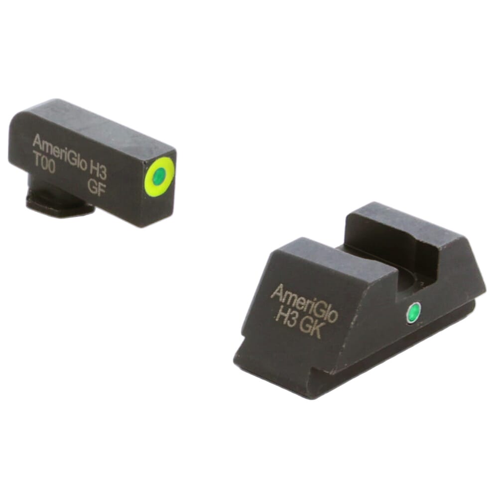 Ameriglo i-Dot Green Tritium w/LumiGreen Outline Front, Green Single Dot Rear Night Sight Sight for Glock 42,43,43X,48 GL-305