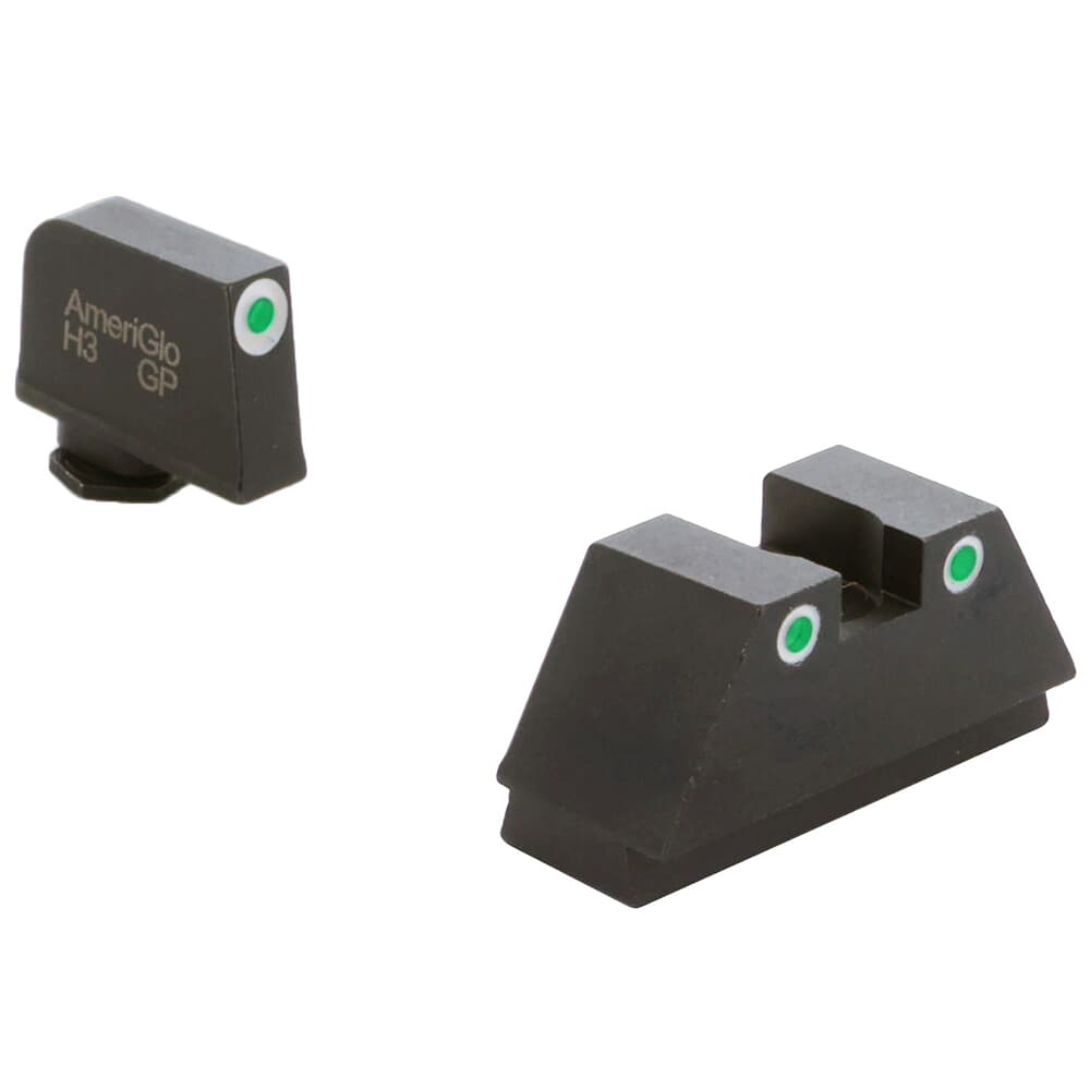 Ameriglo Optic Compatible XLT Green Tritium 3-Dot w/White Outlines .315&quot;F .394&quot;R Sight Set for Glock XL (Excl. 42,43,48) GL-329