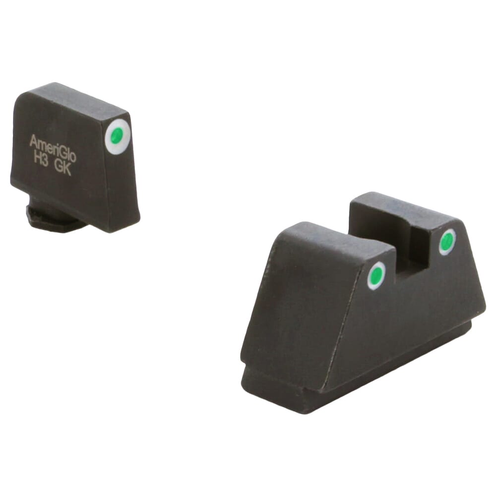 Ameriglo Optic Compatible 2XLT Green Tritium 3-Dot Sight Set w/White Outlines .35"F .429"R Sight Set for Glock 2XL (Excl. 42,43,48) GL-330