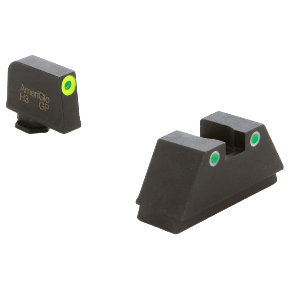 Ameriglo Optic Compatible XLT Green Trit w/LumiGreen Outline .315"F, Green Trit w/White Outline .394"R Sight Set for Glock XL (Excl. 42,43,48) GL-333