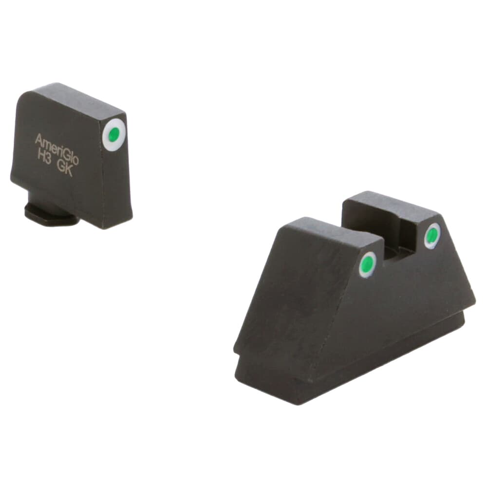 Ameriglo Optic Compatible 3XLT Green Tritium 3-Dot Sight Set w/White Outlines .365&quot;F .451&quot;R Sight Set for Glock 3XL (Excl. 42,43,48) GL-349