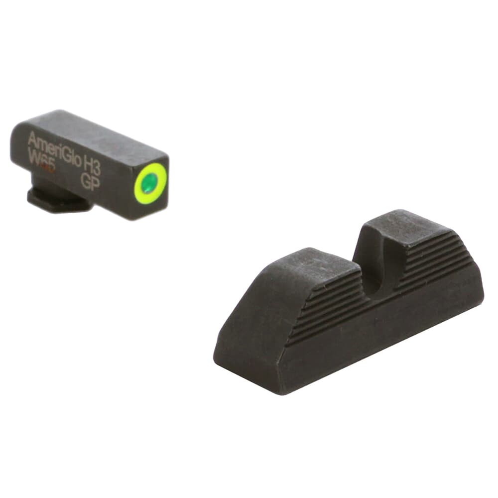 Ameriglo Protector Green Trit w/LumiGreen Outline Front, Black Serrated U Notch Rear Sight Set for Glock Gen 1-4 17,19,22-24,26,27,33-35,37-39 GL-354