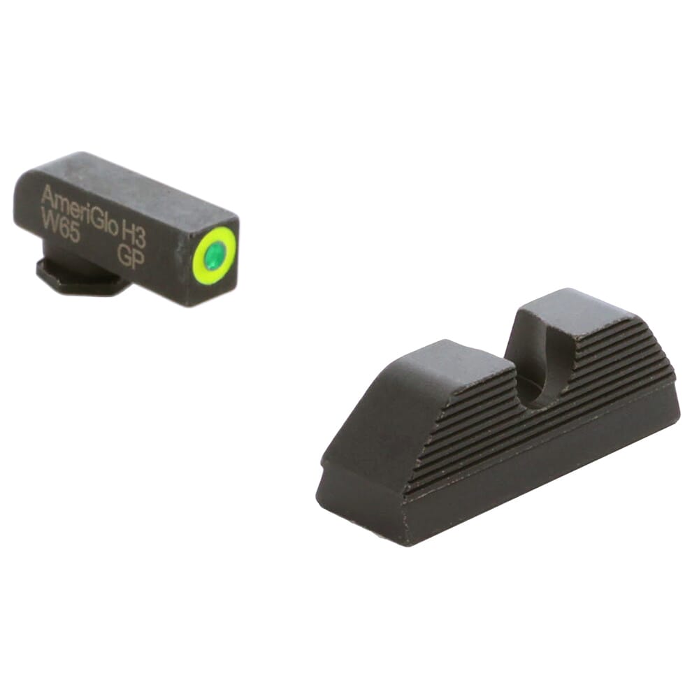 Ameriglo Protector Green Tritium w/LumiGreen Outline Front, Black Serrated U Notch Rear Sight Set for Glock 20,21,29-32,36,40,41 GL-356