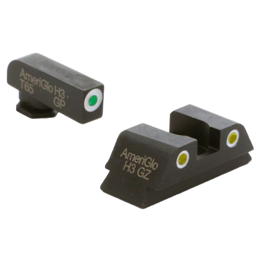 Ameriglo Classic Green Tritium Front, Yellow Tritium Rear 3-Dot Sight Set w/White Outlines for Glock 42,43,43X,48 GL-431