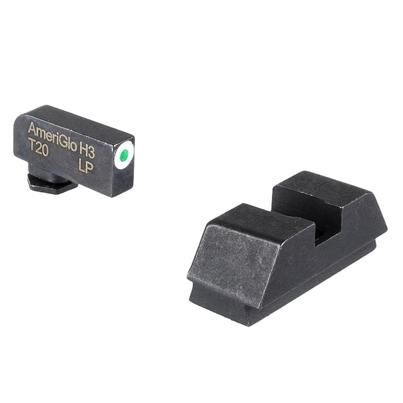 Ameriglo Optic Compatible L Tall Grn Trit w/White Outline .220"F, Plain Black .295"R Sight Set for Glock GL-480