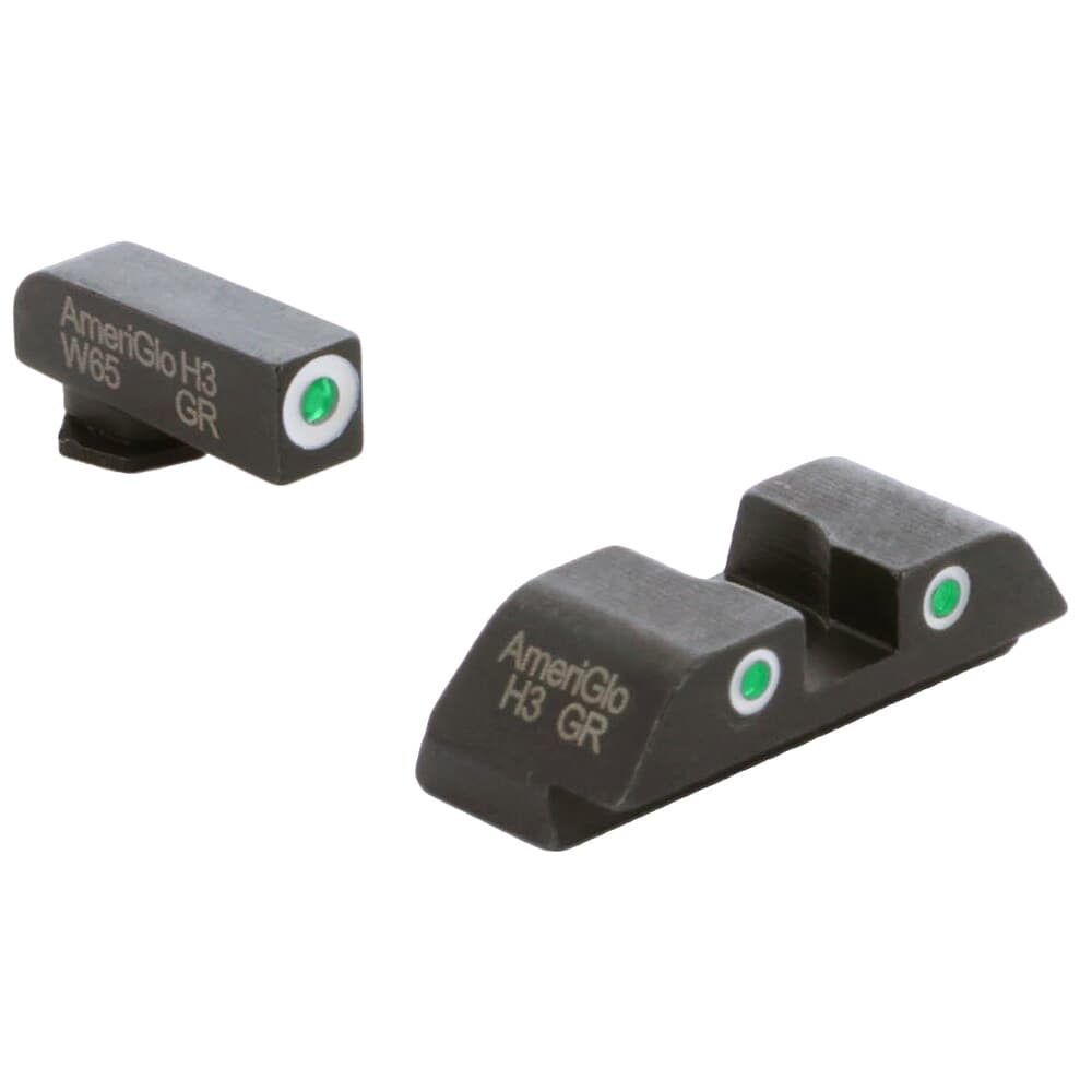 Ameriglo Classic Green Tritium Front, Green Tritium Rear 3-Dot Sight Set w/White Outlines for Glock Gen5 9/40 GL-5113