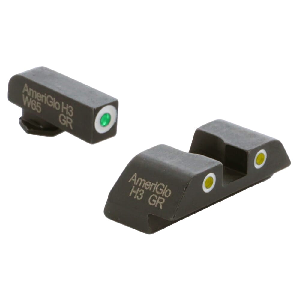 Ameriglo Classic Green Tritium Front, Yellow Tritium Rear 3-Dot Sight Set w/White Outlines for Glock Gen5 9/40 GL-5115