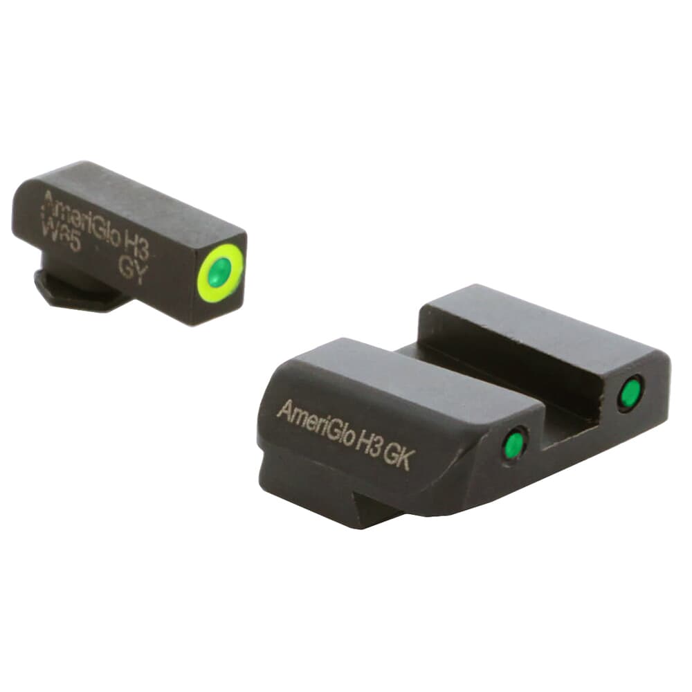 Ameriglo Spartan Grn Trit w/LumiGreen Outline Front, Grn Trit w/Blk Outline Rear 3-Dot Night Sight for Glock 42,43,43X,48 GL-550