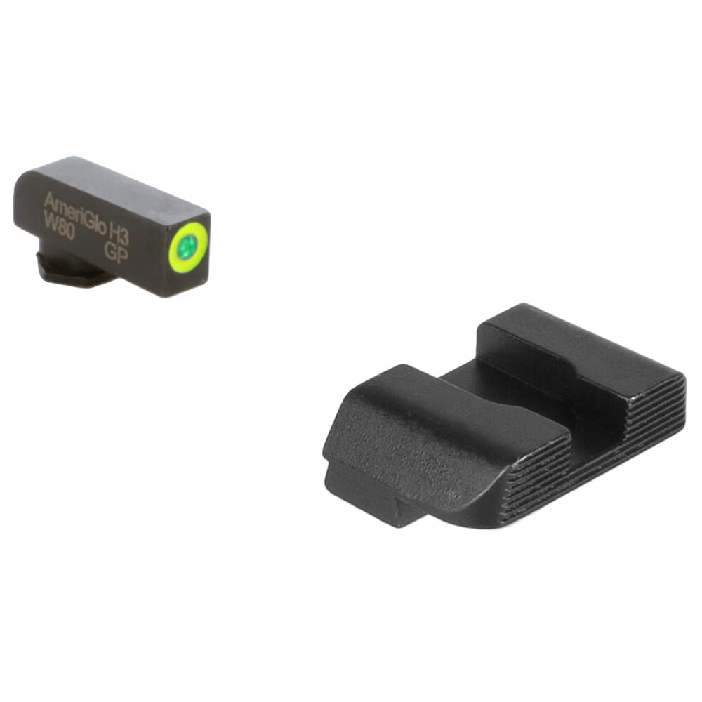 Ameriglo Protector Green Tritium w/LumiGreen Outline Front, Black Serrated Rear Sight Set for Glock Gen5 9/40 GL-5701