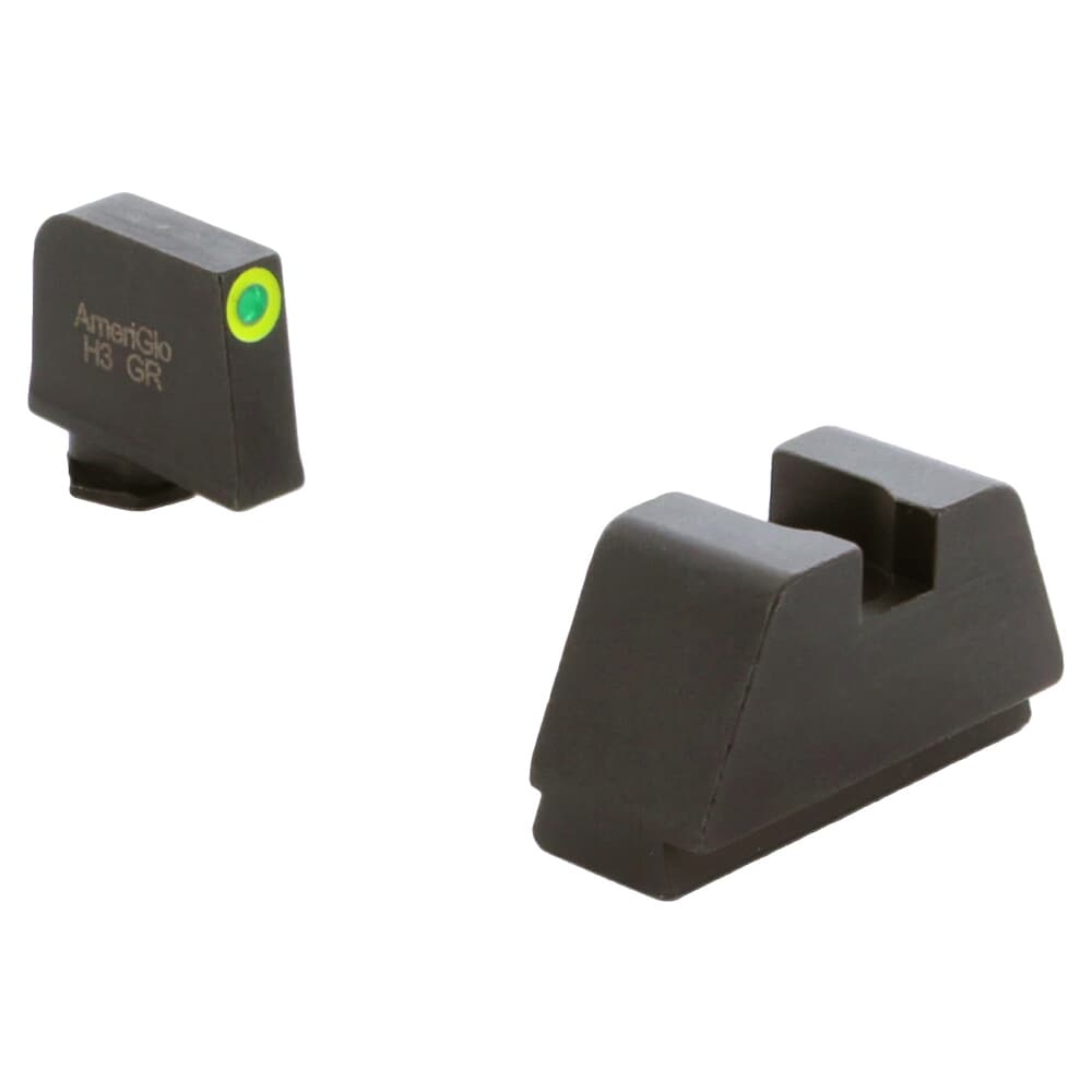 Ameriglo Optic Compatible 2XLT Green Tritium w/LumiGreen Outline .35&quot;F, Flat Black .429&quot;R Sight Set for Glock 2XL (Excl. 42,43,48) GL-681