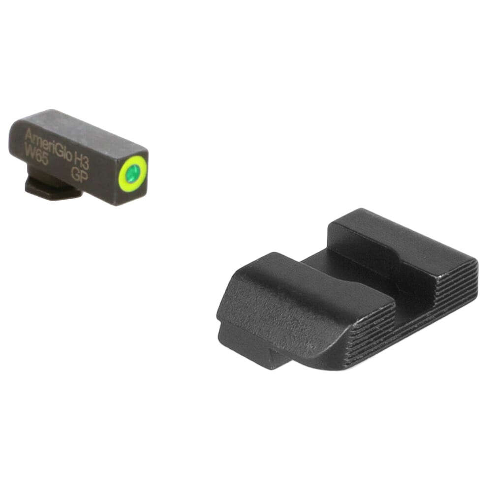 Ameriglo Protector Green Tritium w/LumiGreen Outline Front, Black Serrated Rear Sight Set for Glock Gen 1-4 17,19,22-24,26,27,33-35,37-39 GL-701