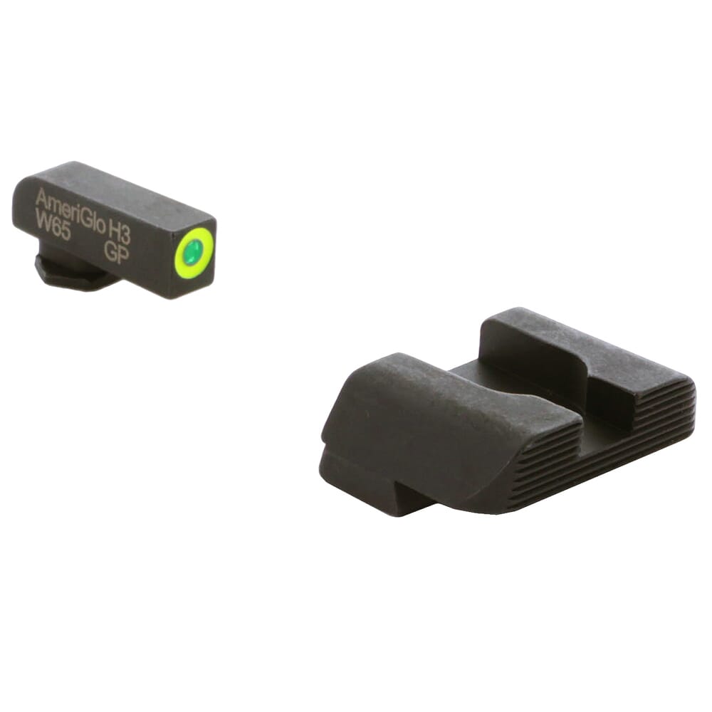 Ameriglo Protector Green Tritium w/LumiGreen Outline Front, Black Serrated Rear Sight Set for Glock 42,43,43X,48 GL-705
