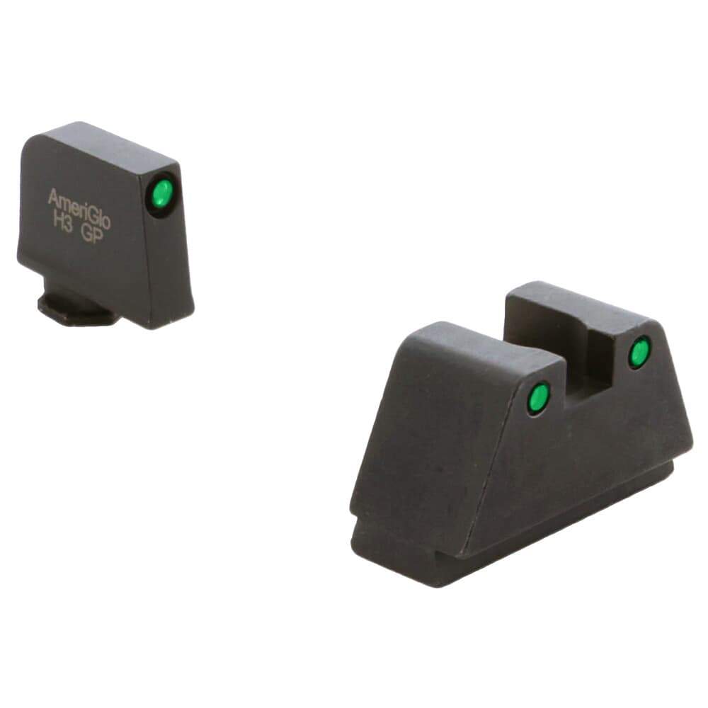 Ameriglo Optic Compatible 2XLT Green Tritium 3-Dot Black Outlines .35&quot;F .429&quot;R Sight Set for Glock 2XL (Excl. 42,43,48) GL-814