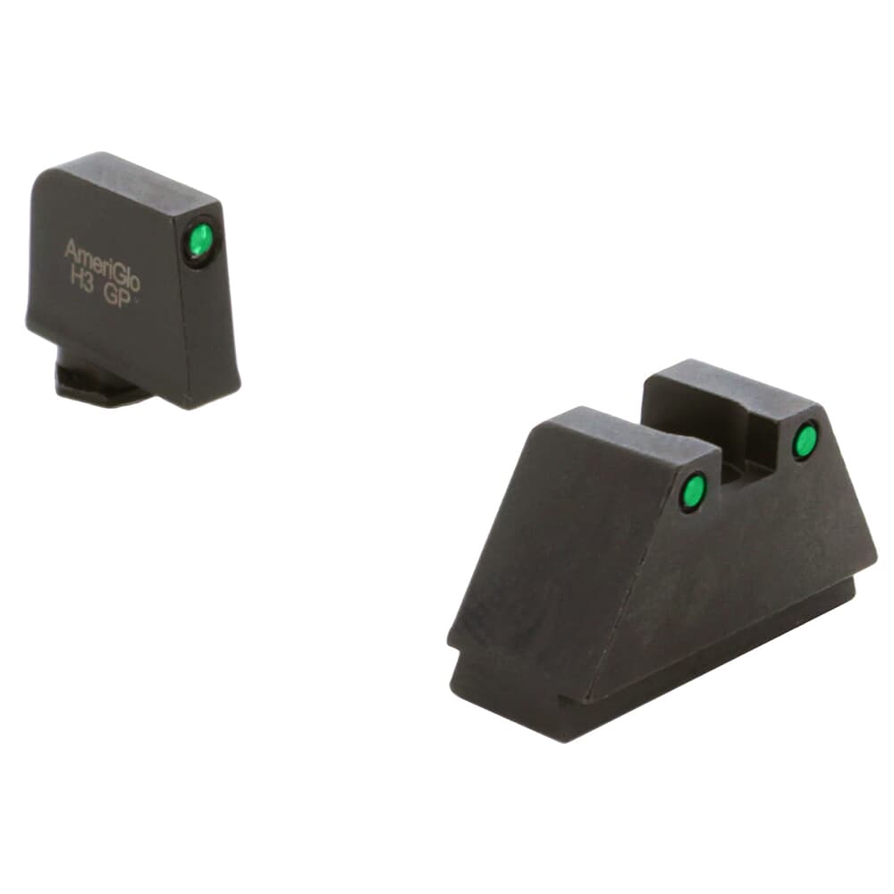 Ameriglo Optic Compatible 3XLT Green Tritium 3-Dot w/Black Outlines .365&quot;F .451&quot;R Sight Set for Glock 3XL (Excl. 42,43,48) GL-815