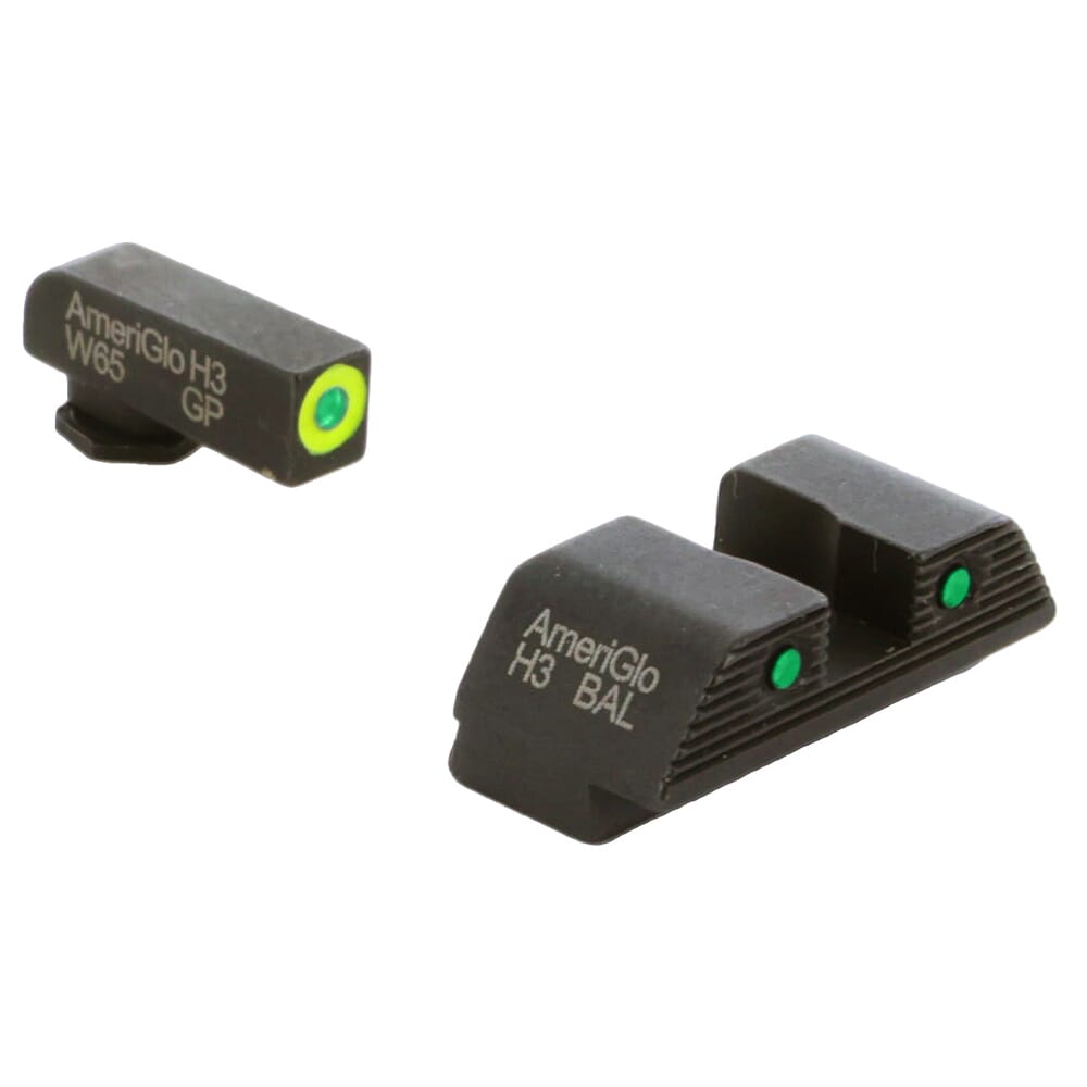Ameriglo Trooper Grn Trit w/LumiGreen Outline Front, Grn Trit w/Black Outline Serrated Sq Rear 3-Dot Night Set for Glock 20,21,29-32,36,40,41 GL-820